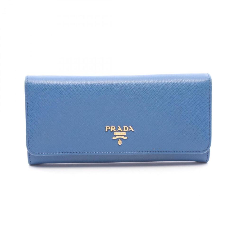 Prada SAFFIANO METAL Bi-fold Long Wallet, Saffiano Leather, Women's, Blue, 1M...